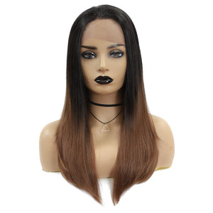 Ombre Brown 26inch Long Straight Lace Frontal Wig