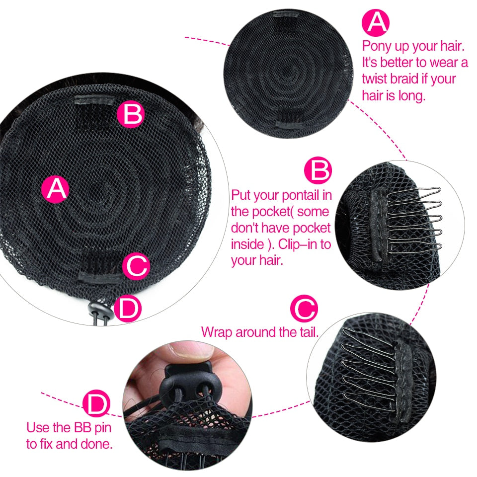 Kinky Curly Drawstring Ponytail Human Hair Extensions