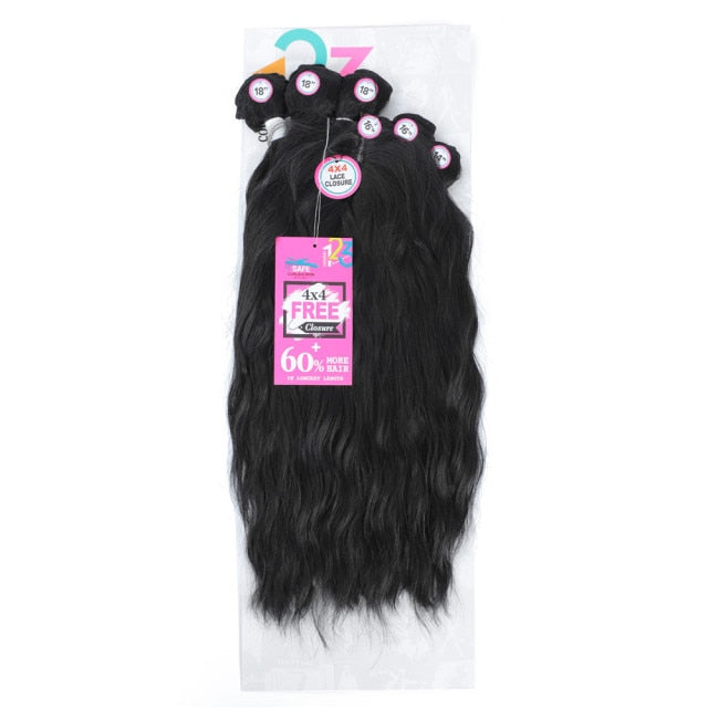 Synthetic Natural Wave 6 Bundles With Lace Closure Middle Part Colorful Curly Weave