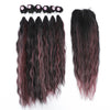 Sherry Rose Colored Synthetic Natural Wave 6 Bundles With Lace Closure Middle Part Colorful Curly Weave