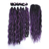 Medium Violet Colored Synthetic Natural Wave 6 Bundles With Lace Closure Middle Part Colorful Curly Weave