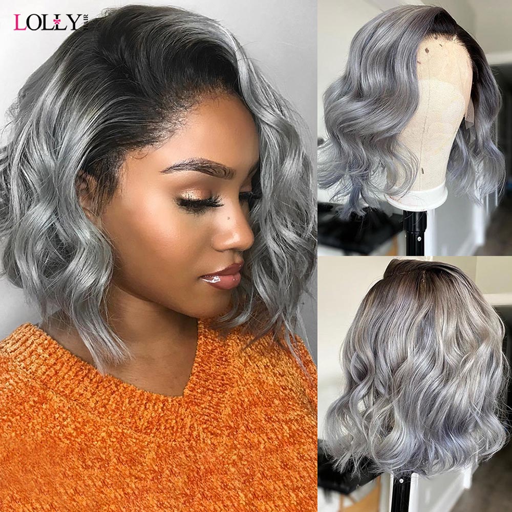 Lolly 1B/Gray Body Wave Lace Frontal 13x4 Remy Human Hair Bob Wig